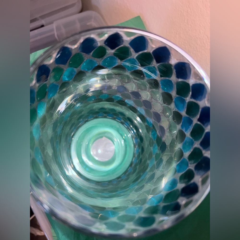 Decorative Blue Mosaic Glass Candle Holder - Home Accents - Picture 2 of 4